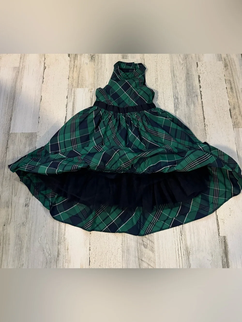 Janie and Jack Tartan Navy Bows Goldtone Buttons Lined Tulle Skirt Chic Dress 3